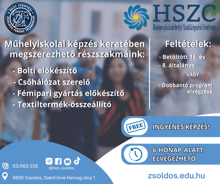 Műhelyiskolai képzés keretében megszerezhető részszakmáink